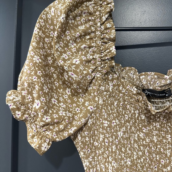 PrettyGarden Beige Floral Puff Sleeve Dress Size M - Picture 5 of 5